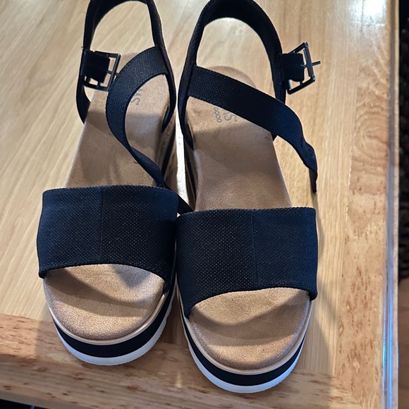 Toms Shoes - Toms Black Platform Slingback Sandals with White Trim